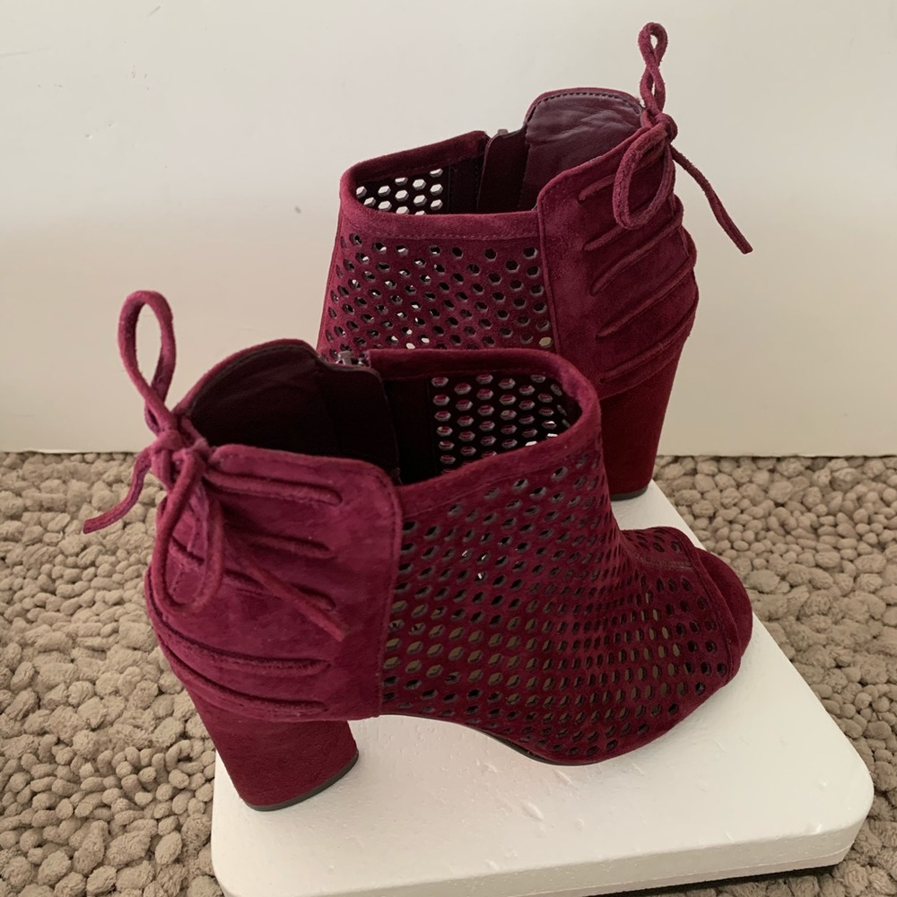 Gianni Bini maroon suede peep toe bootie with tie back heel. NWOT